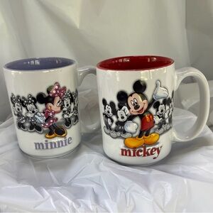 Walt Disney Parks Embossed Mickey and Minnie Mouse Mug Set